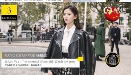 亚太区100美面孔揭晓，杨超越、迪丽热巴上榜，第一名真实合理