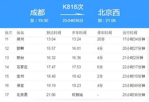 K818次列车时刻表查询(列车时刻表12306)-第1张图片-